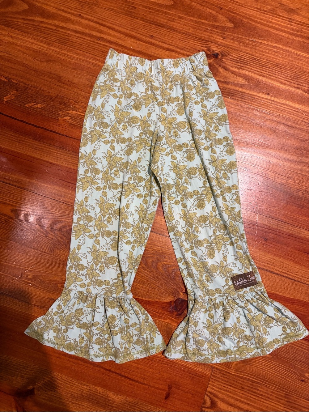 Matilda Jane Girls' Gold Floral Ruffle Bellbottoms